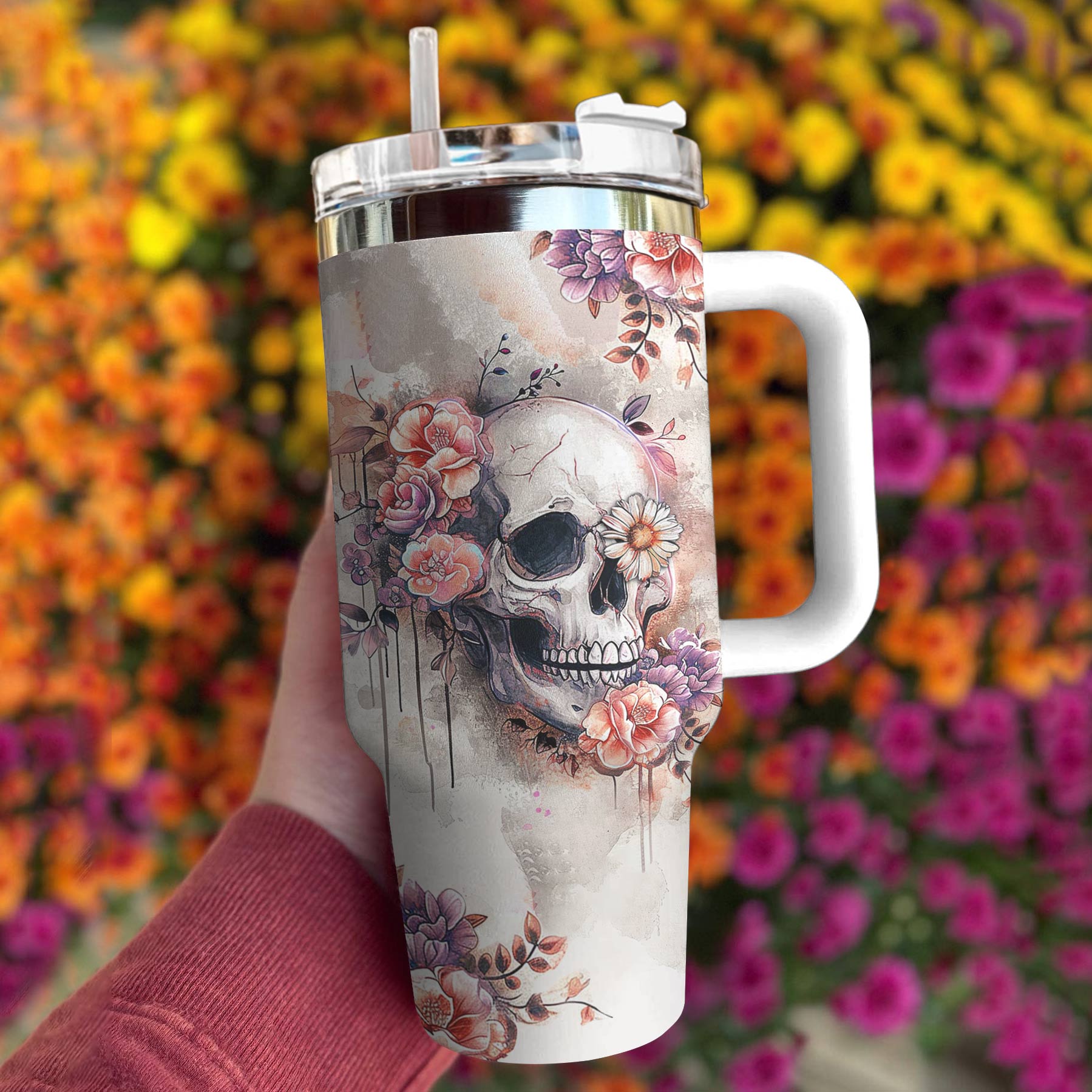 Flower Custom Stanley Quencher 40oz Stainless Steel Tumbler With Handle