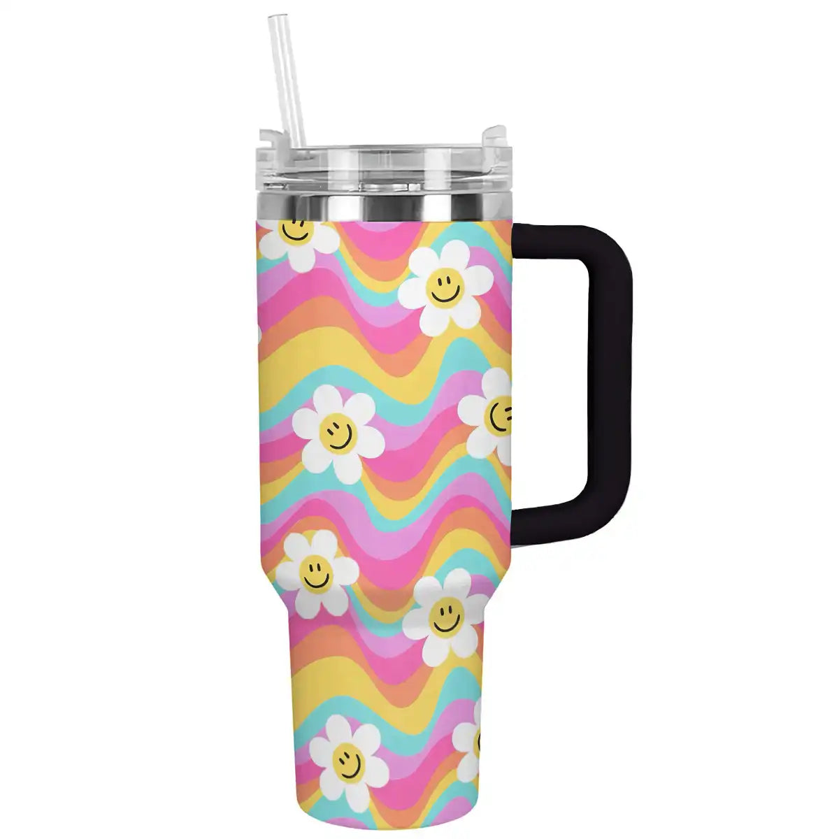 Flower Custom Stanley Quencher 40oz Stainless Steel Tumbler With Handle
