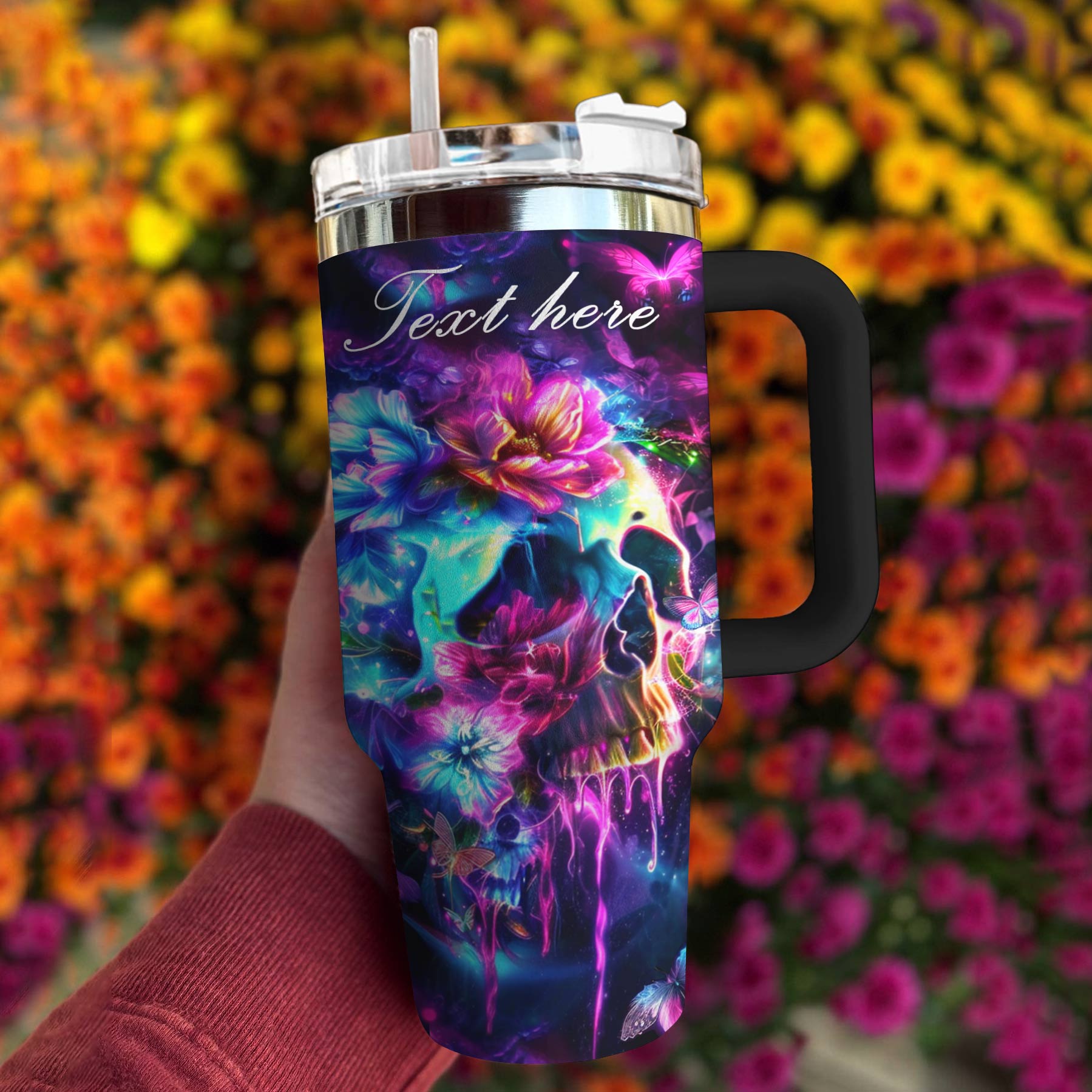 Flower Custom Stanley Quencher 40oz Stainless Steel Tumbler With Handle