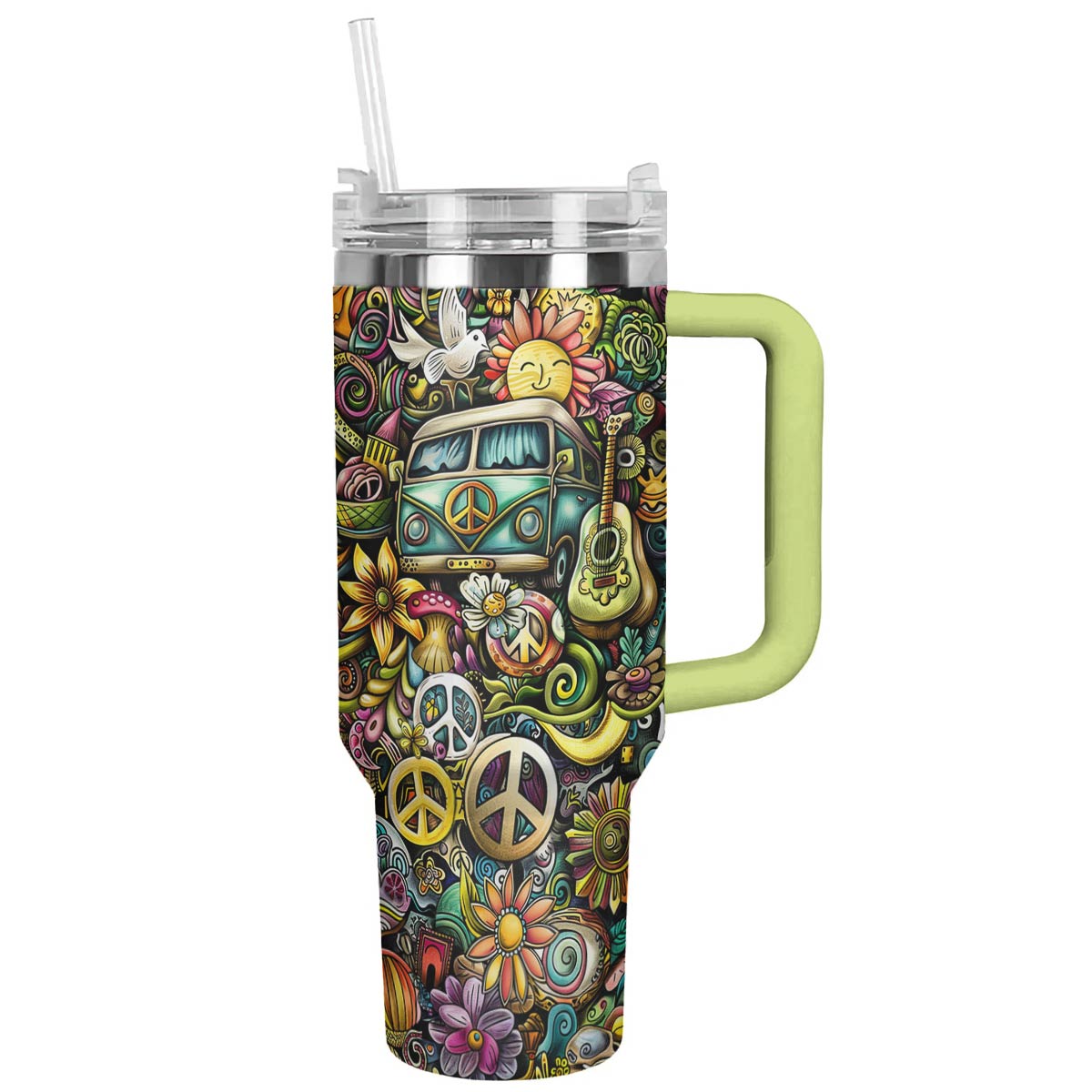Flower Custom Stanley Quencher 40oz Stainless Steel Tumbler With Handle