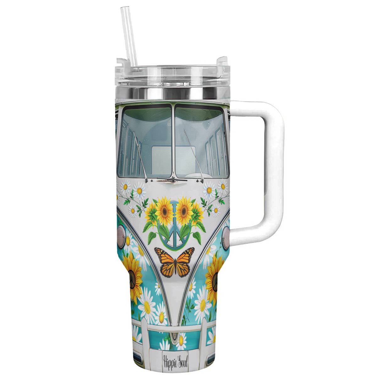 Flower Power Custom Stanley Quencher 40oz Stainless Steel Tumbler With Handle