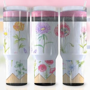 Flowers Custom Stanley Quencher 40oz Stainless Steel Tumbler With Handle