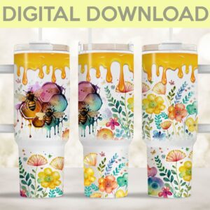 Flowers Honeybees Custom Stanley Quencher 40oz Stainless Steel Tumbler With Handle