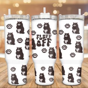 Fluff Off Cats Custom Stanley Quencher 40oz Stainless Steel Tumbler With Handle