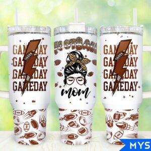 Football Mom Custom Stanley Quencher 40oz Stainless Steel Tumbler With Handle
