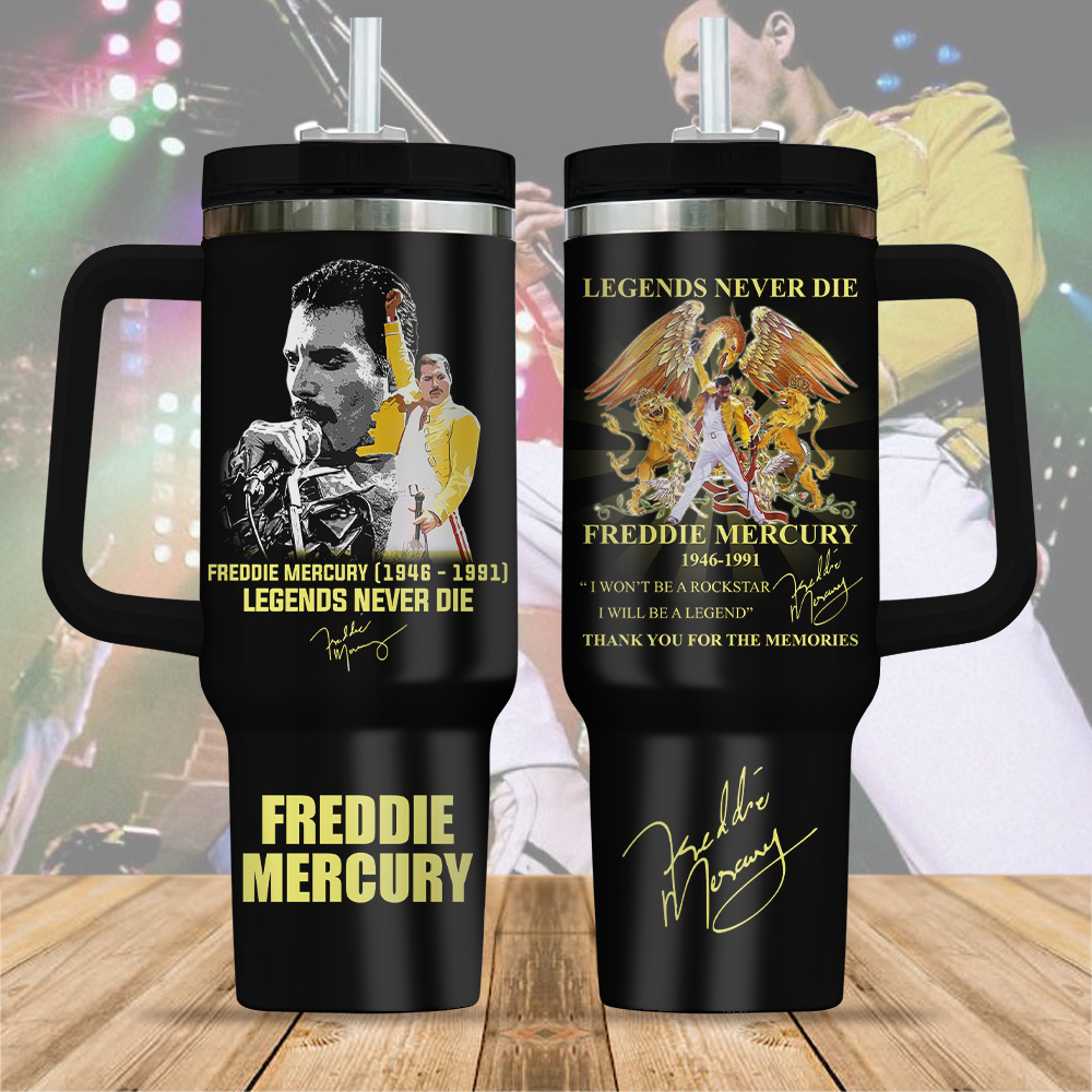 Freddie Mercury Legends Never Die Music Custom Stanley Quencher 40oz Stainless Steel Tumbler With Handle