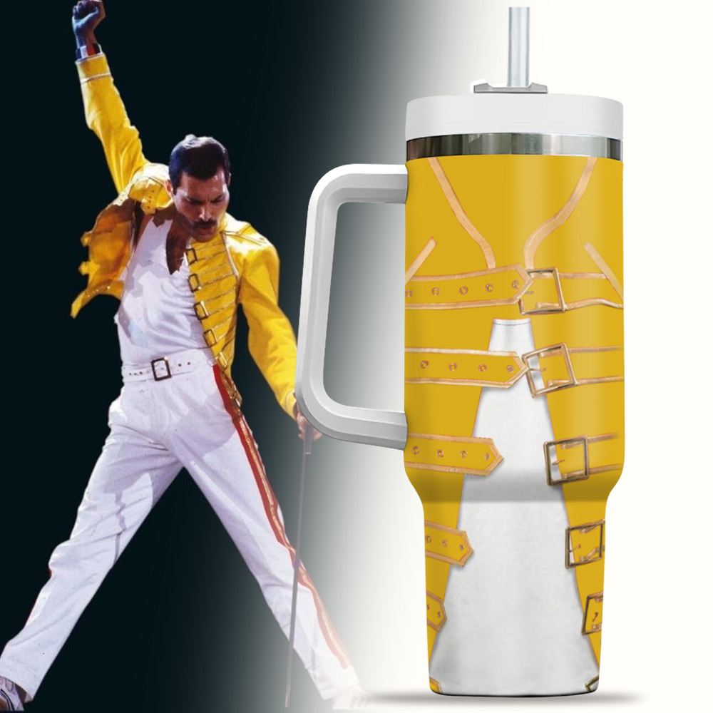 Freddie Mercury Music Custom Stanley Quencher 40oz Stainless Steel Tumbler With Handle