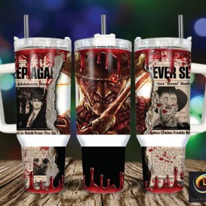 Freddy Krueger A Nightmare On Elm Street Movies Custom Stanley Quencher 40oz Stainless Steel Tumbler With Handle