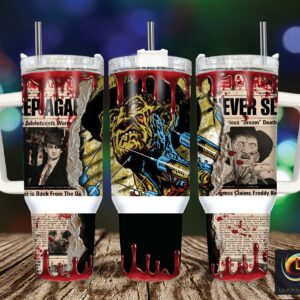 Freddy Krueger A Nightmare On Elm Street Movies Custom Stanley Quencher 40oz Stainless Steel Tumbler With Handle