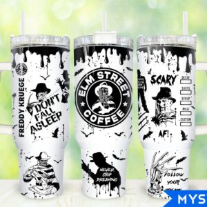 Freddy Krueger Nightmare On Elm Street Movies Custom Stanley Quencher 40oz Stainless Steel Tumbler With Handle