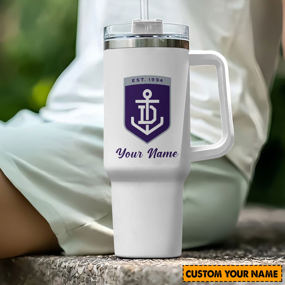 Fremantle Dockers AFL Custom Stanley Quencher 40oz Stainless Steel Tumbler With Handle