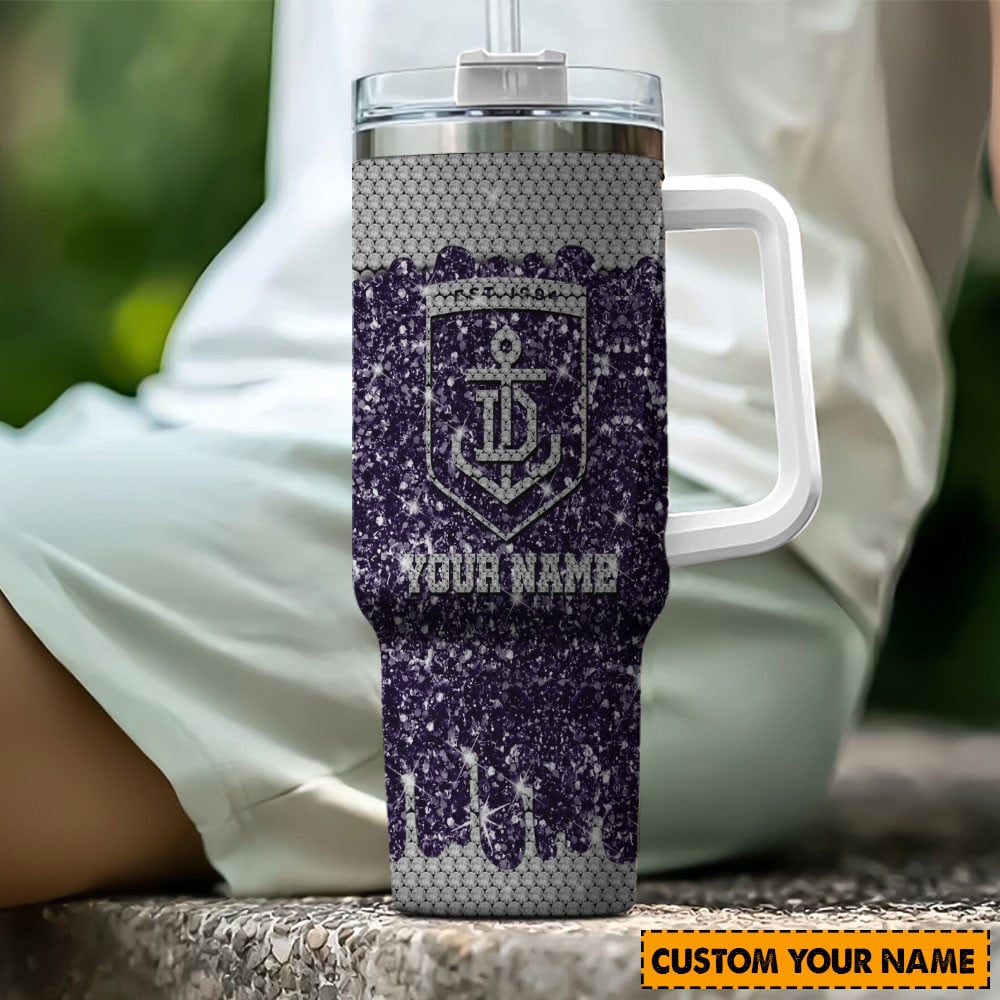 Fremantle Dockers AFL Glitter Custom Stanley Quencher 40oz Stainless Steel Tumbler With Handle