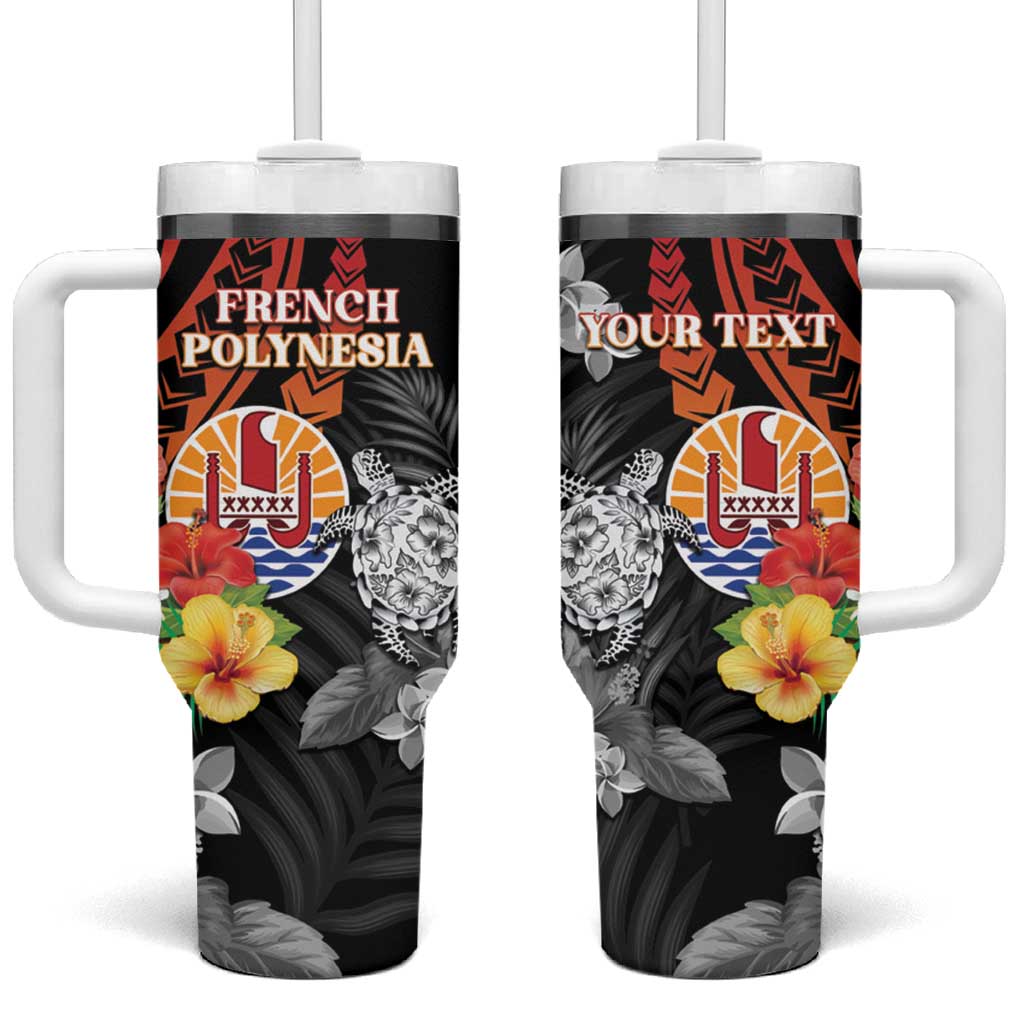 French Polynesia Bastille Day Tropical Turtle Hibiscus Polynesian Custom Stanley Quencher 40oz Stainless Steel Tumbler With Handle