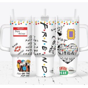Friends Heart Love TV Series Custom Stanley Quencher 40oz Stainless Steel Tumbler With Handle