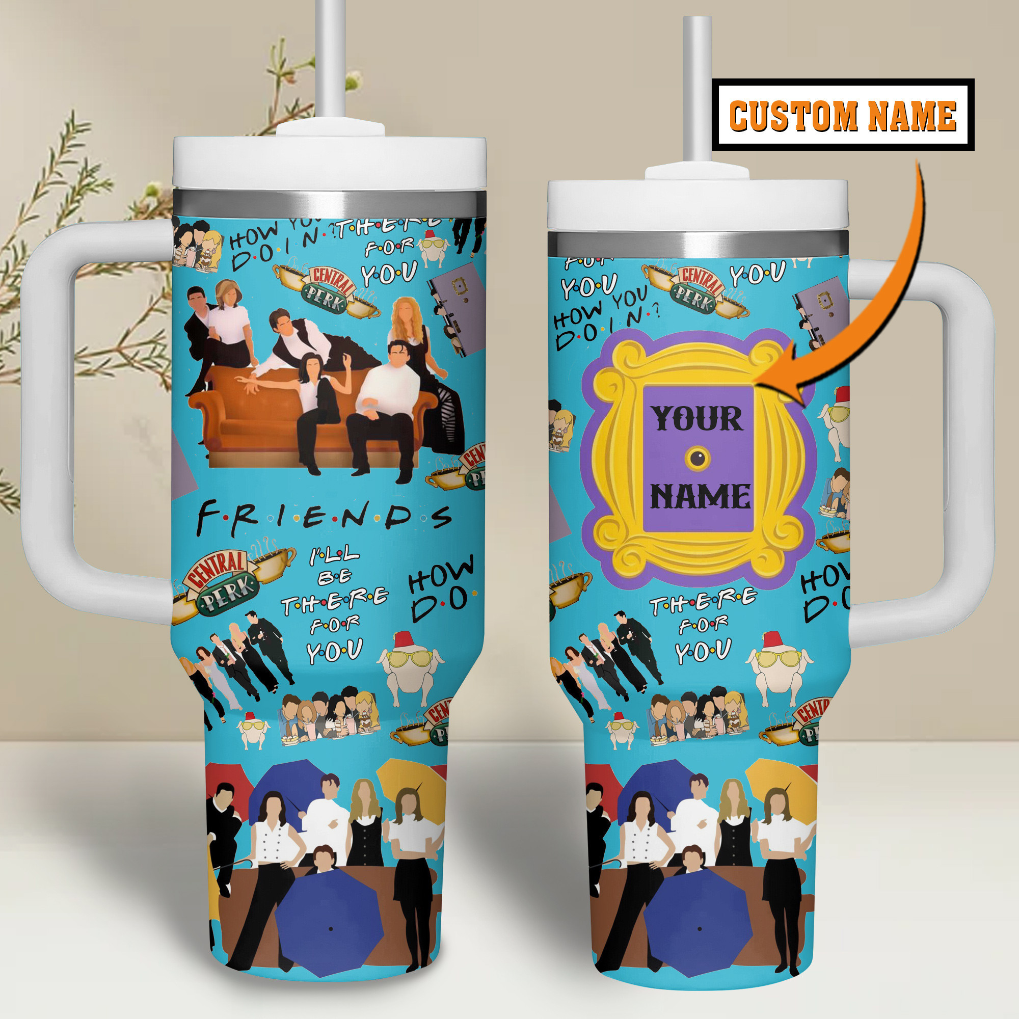 Friends TV Series Custom Stanley Quencher 40oz Stainless Steel Tumbler With Handle