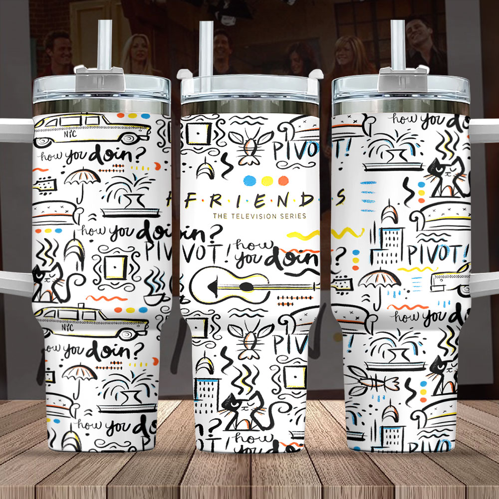 Friends TV Series Custom Stanley Quencher 40oz Stainless Steel Tumbler With Handle