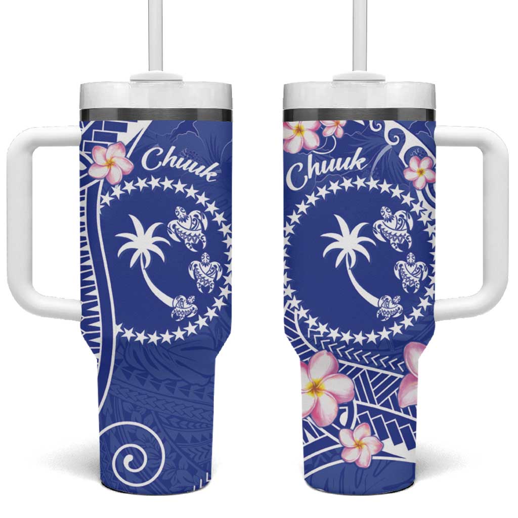 FSM Chuuk Constitution Day Frangipani Flowers Polynesian Curves Custom Stanley Quencher 40oz Stainless Steel Tumbler With Handle
