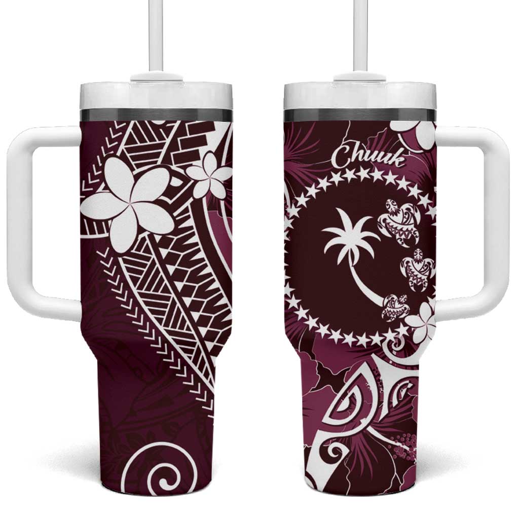 FSM Chuuk Turtle Tropical Flowers Polynesian Pink Custom Stanley Quencher 40oz Stainless Steel Tumbler With Handle