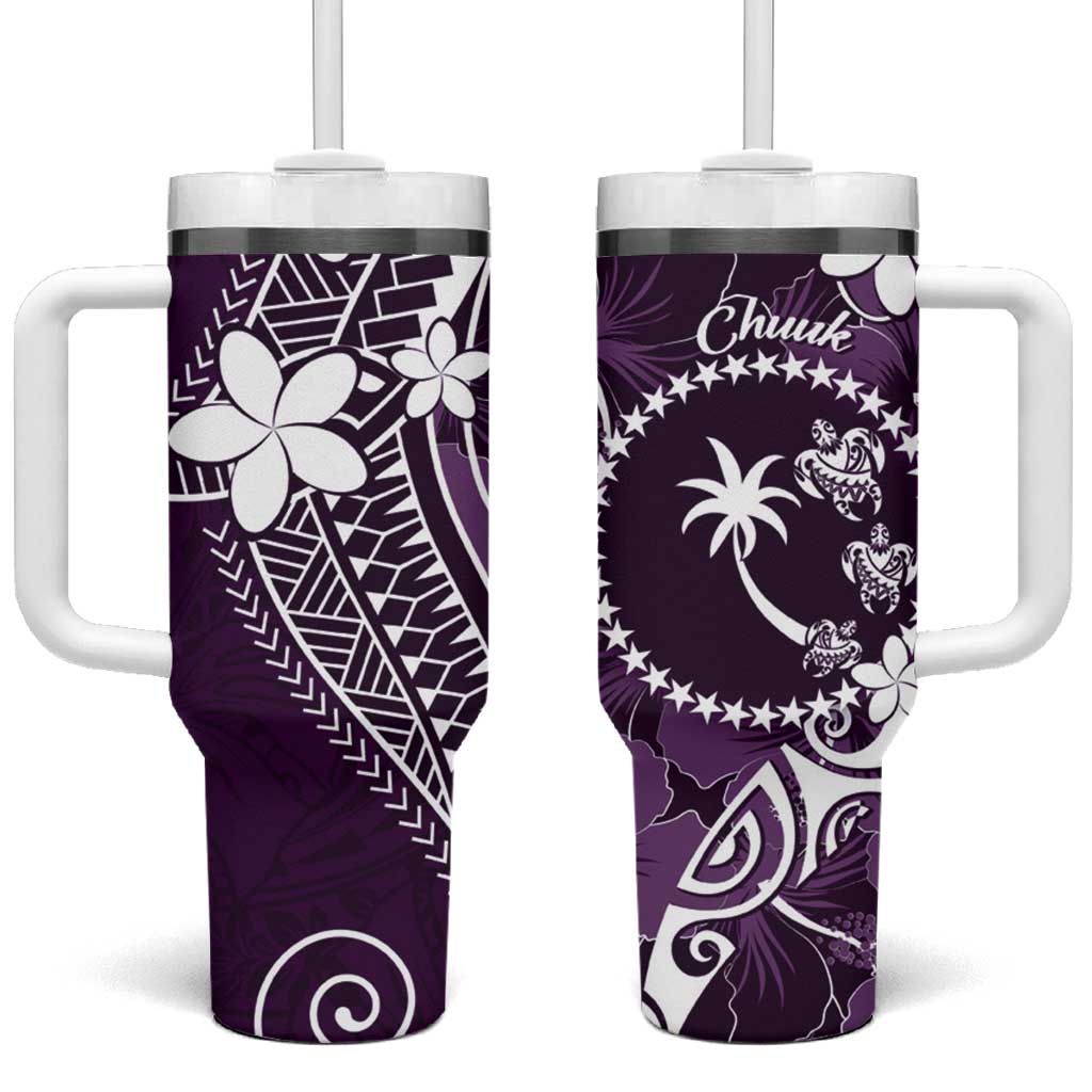 FSM Chuuk Turtle Tropical Flowers Polynesian Purple Custom Stanley Quencher 40oz Stainless Steel Tumbler With Handle