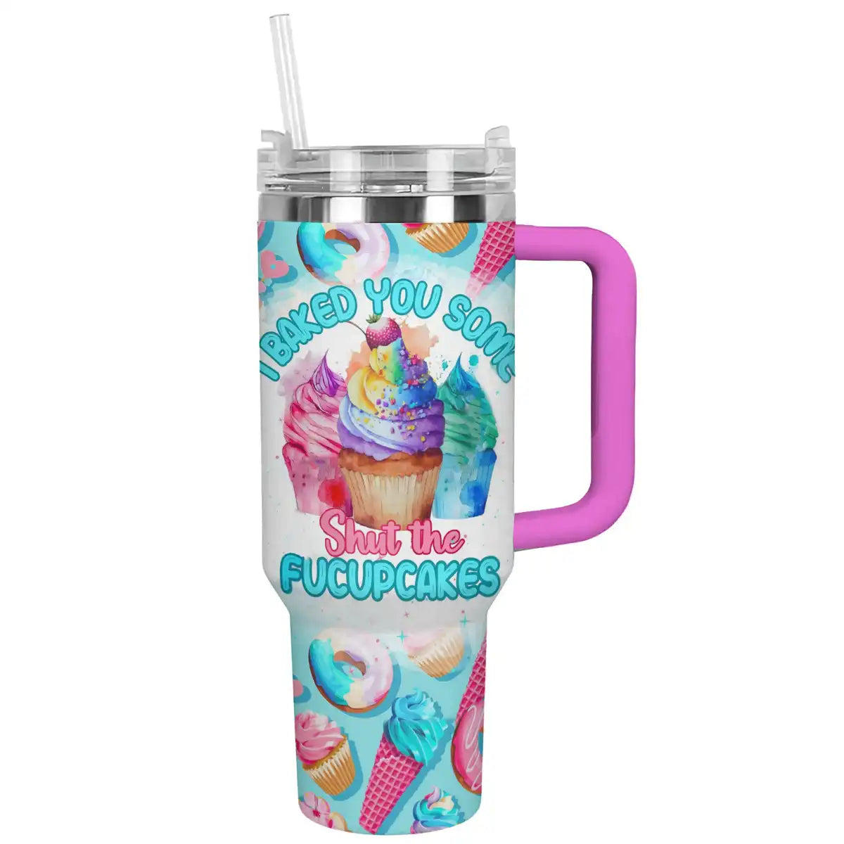 Fucupcake Custom Stanley Quencher 40oz Stainless Steel Tumbler With Handle