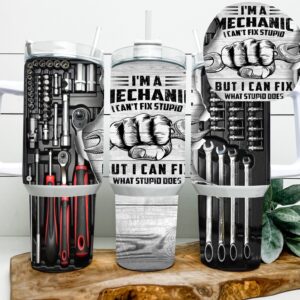 Funny Mechanic Custom Stanley Quencher 40oz Stainless Steel Tumbler With Handle