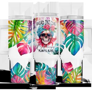 Funny Skeleton Colorful Tropical Plant Custom Stanley Quencher 40oz Stainless Steel Tumbler With Handle