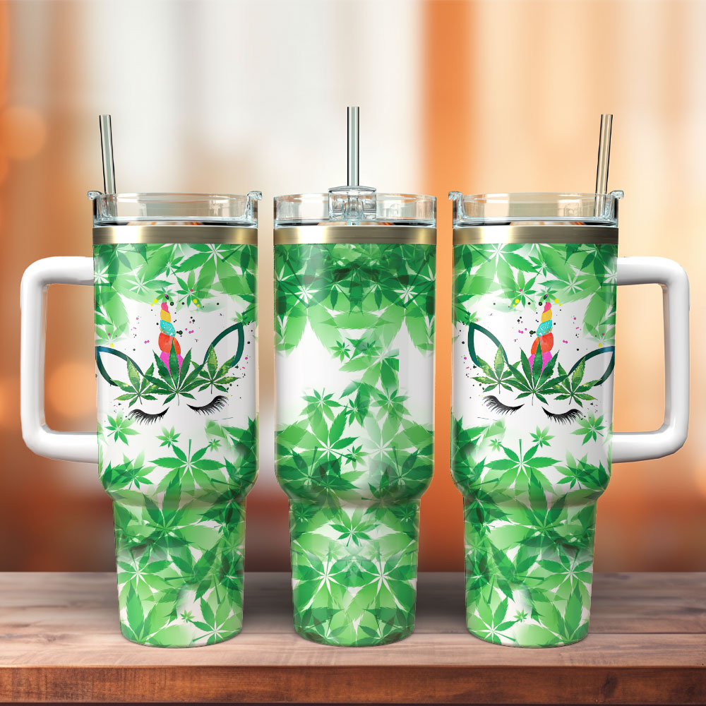 Funny Unicorn Weed Art Custom Stanley Quencher 40oz Stainless Steel Tumbler With Handle