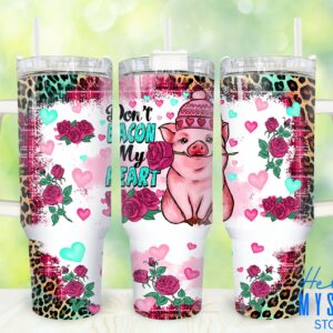 Funny Valentine Pig Custom Stanley Quencher 40oz Stainless Steel Tumbler With Handle
