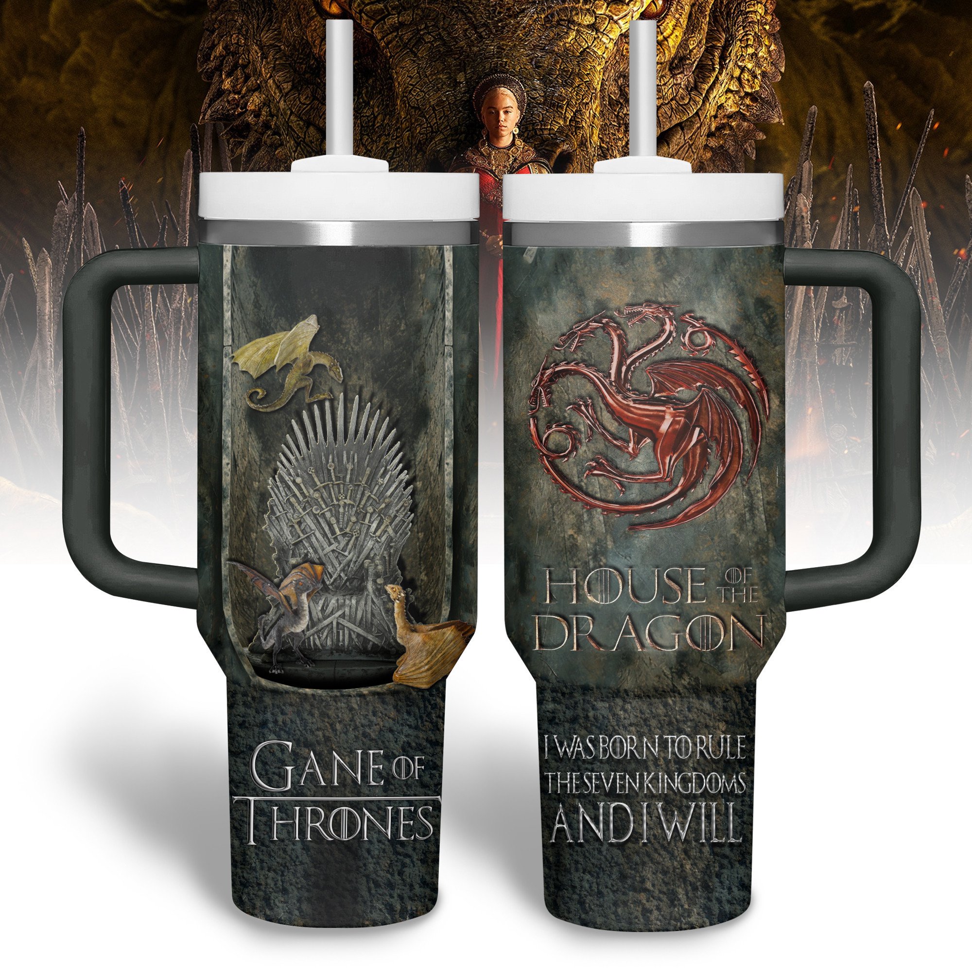 Game of Thrones TV Series Custom Stanley Quencher 40oz Stainless Steel Tumbler With Handle