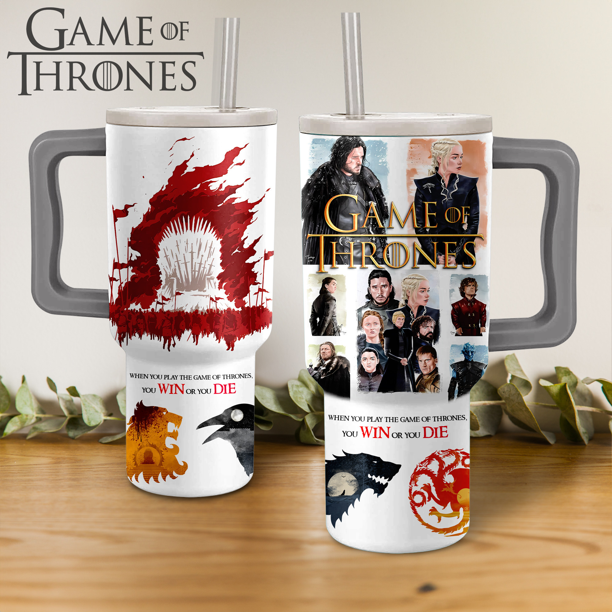 Game of Thrones TV Series Custom Stanley Quencher 40oz Stainless Steel Tumbler With Handle