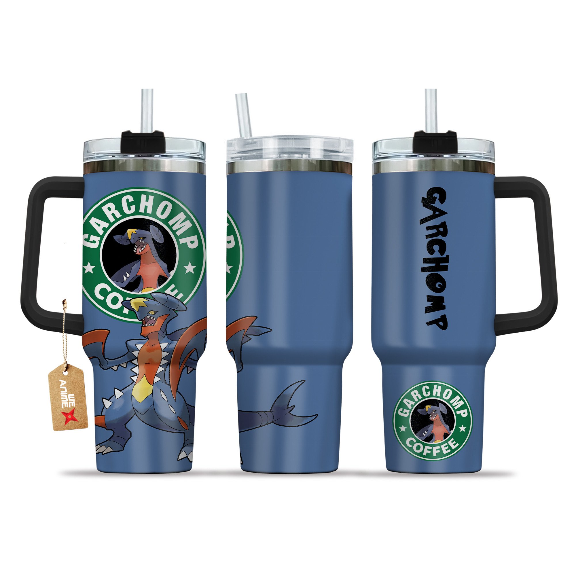 Garchomp Coffee Pokemon Anime Custom Stanley Quencher 40oz Stainless Steel Tumbler With Handle