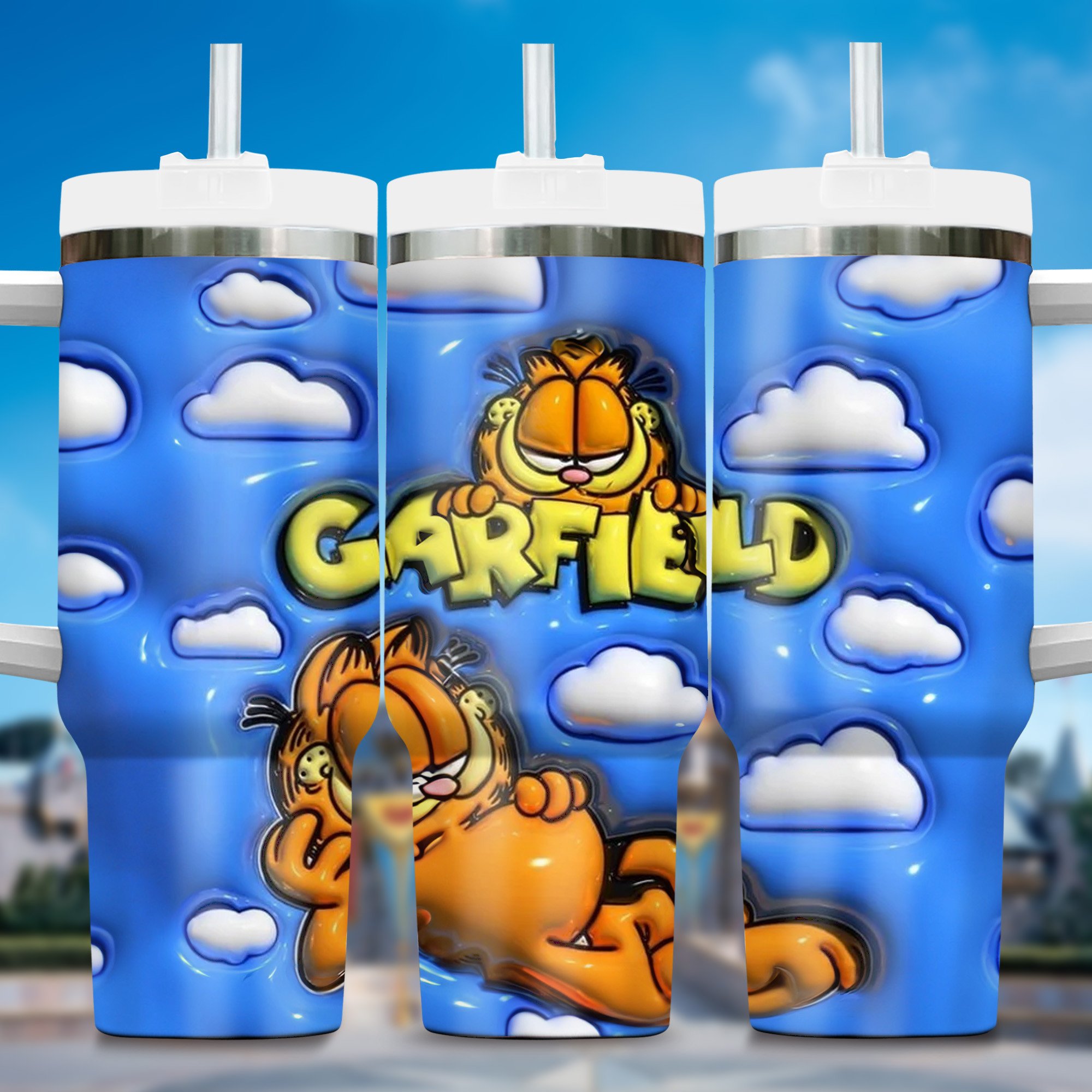 Garfield Cartoon Custom Stanley Quencher 40oz Stainless Steel Tumbler With Handle