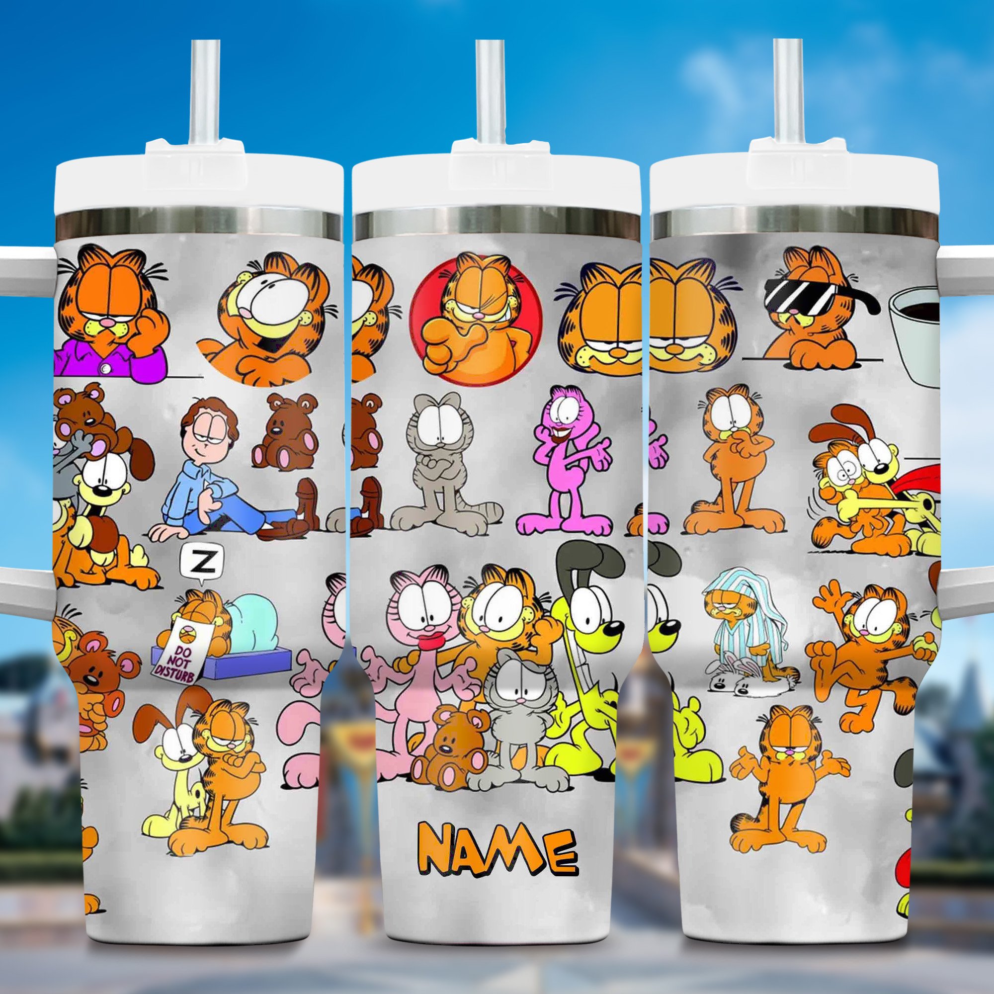 Garfield Cartoon Custom Stanley Quencher 40oz Stainless Steel Tumbler With Handle