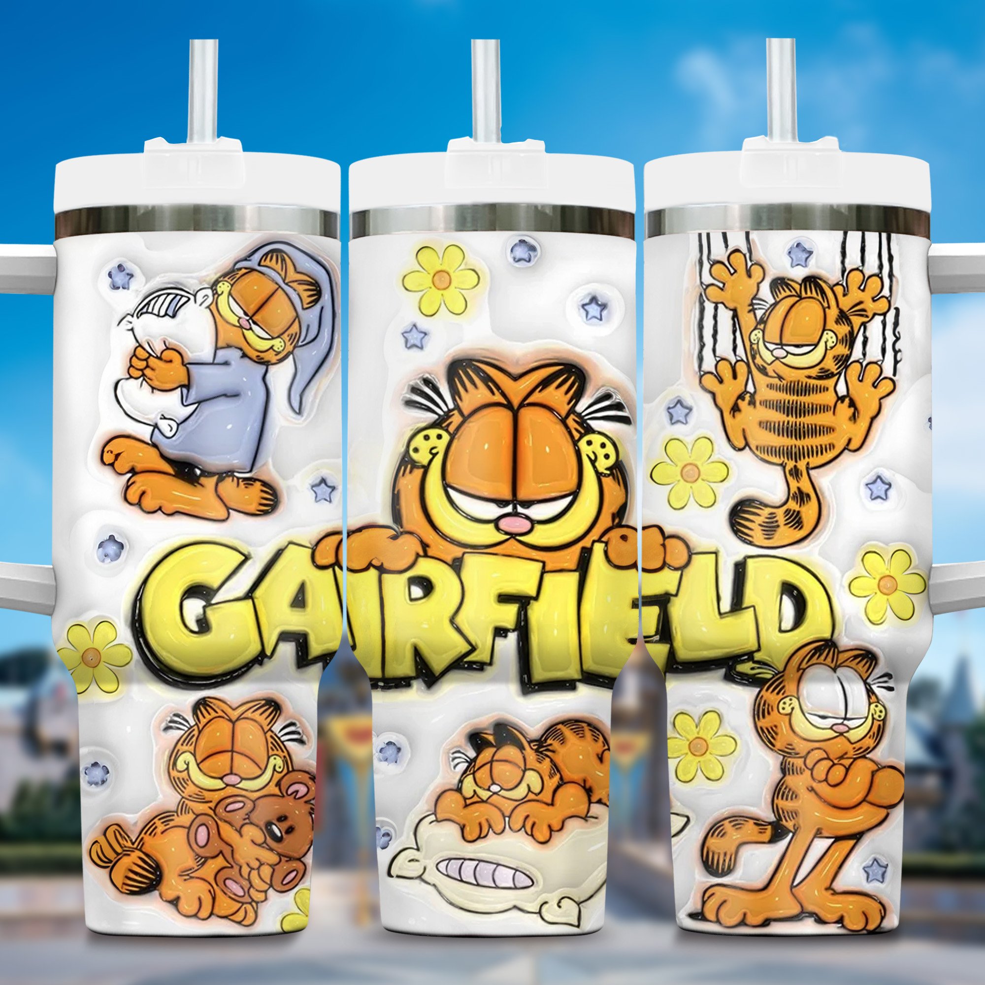 Garfield Cartoon Custom Stanley Quencher 40oz Stainless Steel Tumbler With Handle