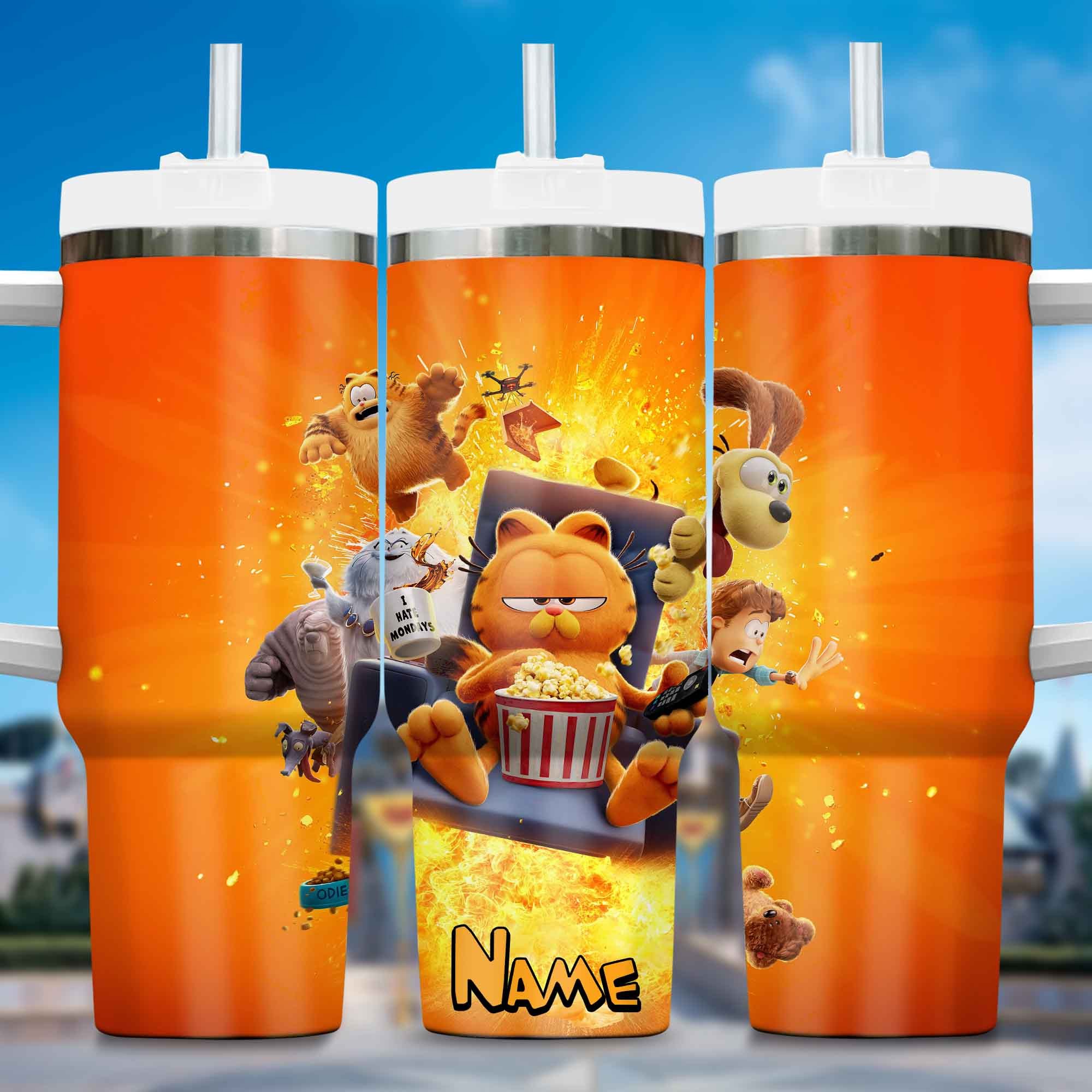 Garfield Cartoon Custom Stanley Quencher 40oz Stainless Steel Tumbler With Handle