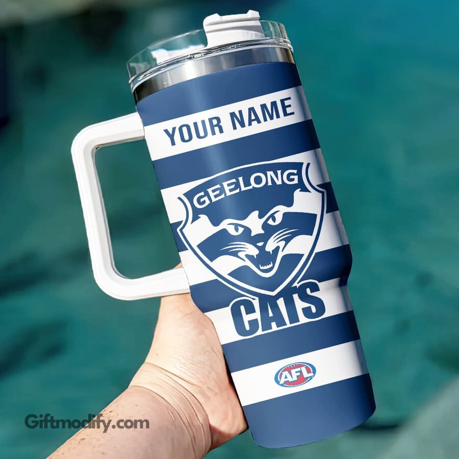 Geelong Cats AFL Custom Stanley Quencher 40oz Stainless Steel Tumbler With Handle