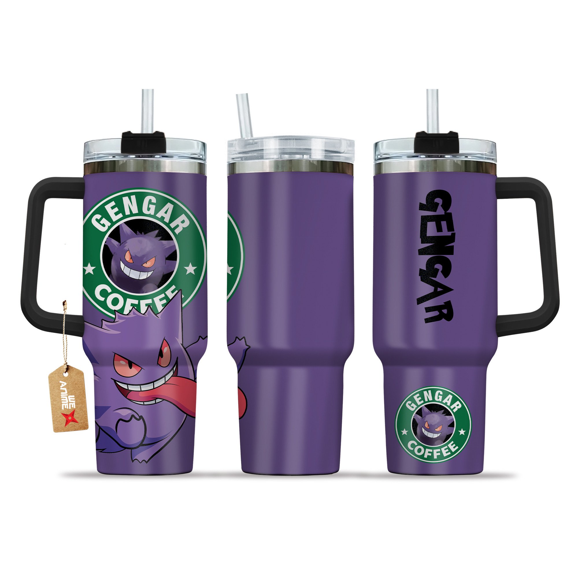 Gengar Coffee Pokemon Anime Custom Stanley Quencher 40oz Stainless Steel Tumbler With Handle