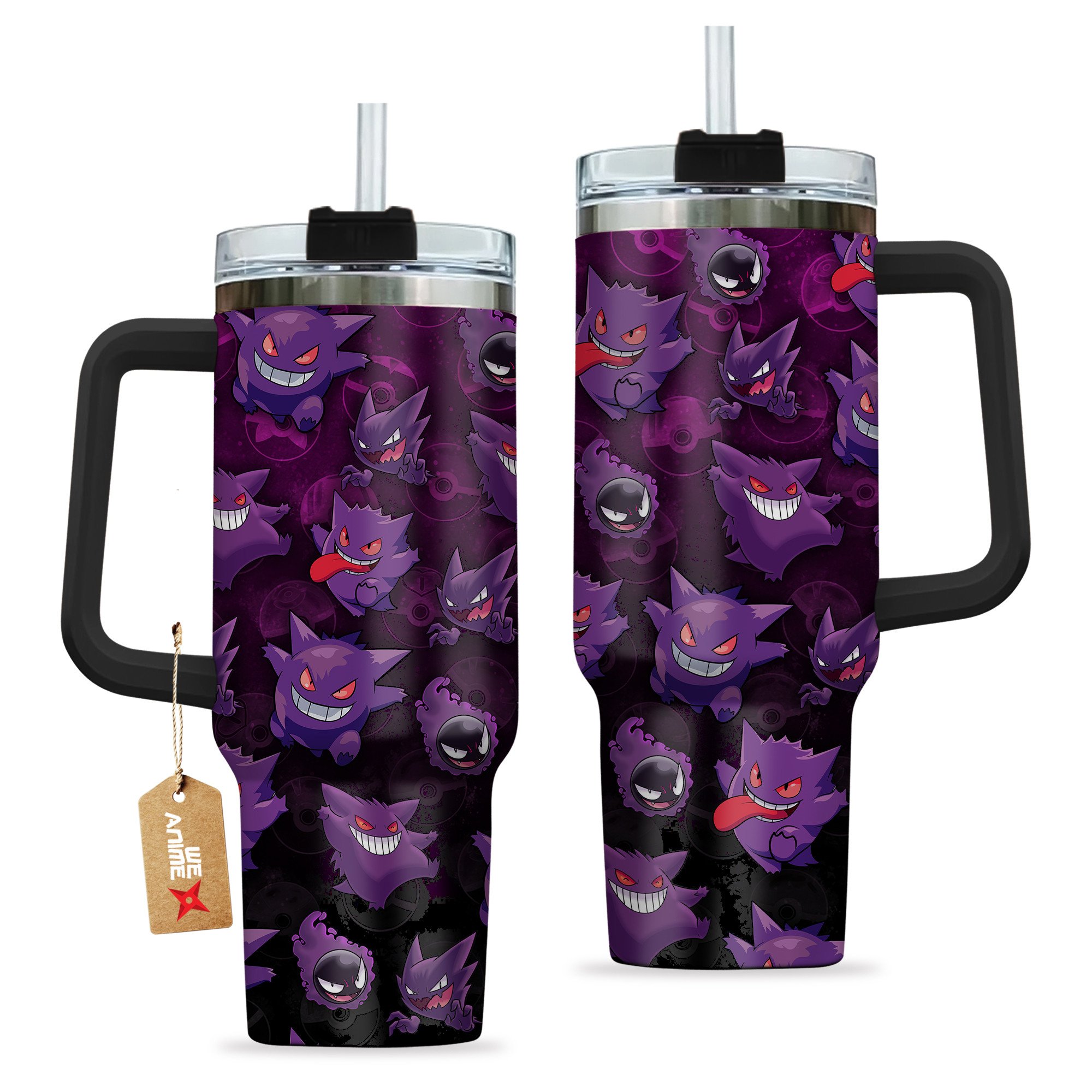 Gengar Pokemon Anime Custom Stanley Quencher 40oz Stainless Steel Tumbler With Handle