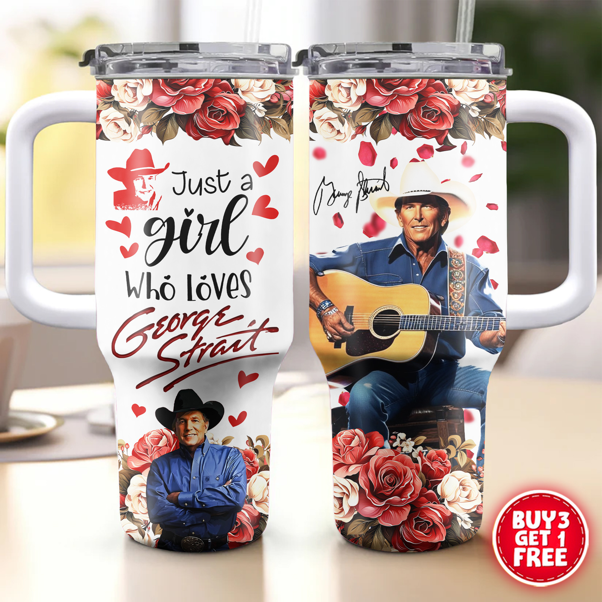 George Strait Music Custom Stanley Quencher 40oz Stainless Steel Tumbler With Handle
