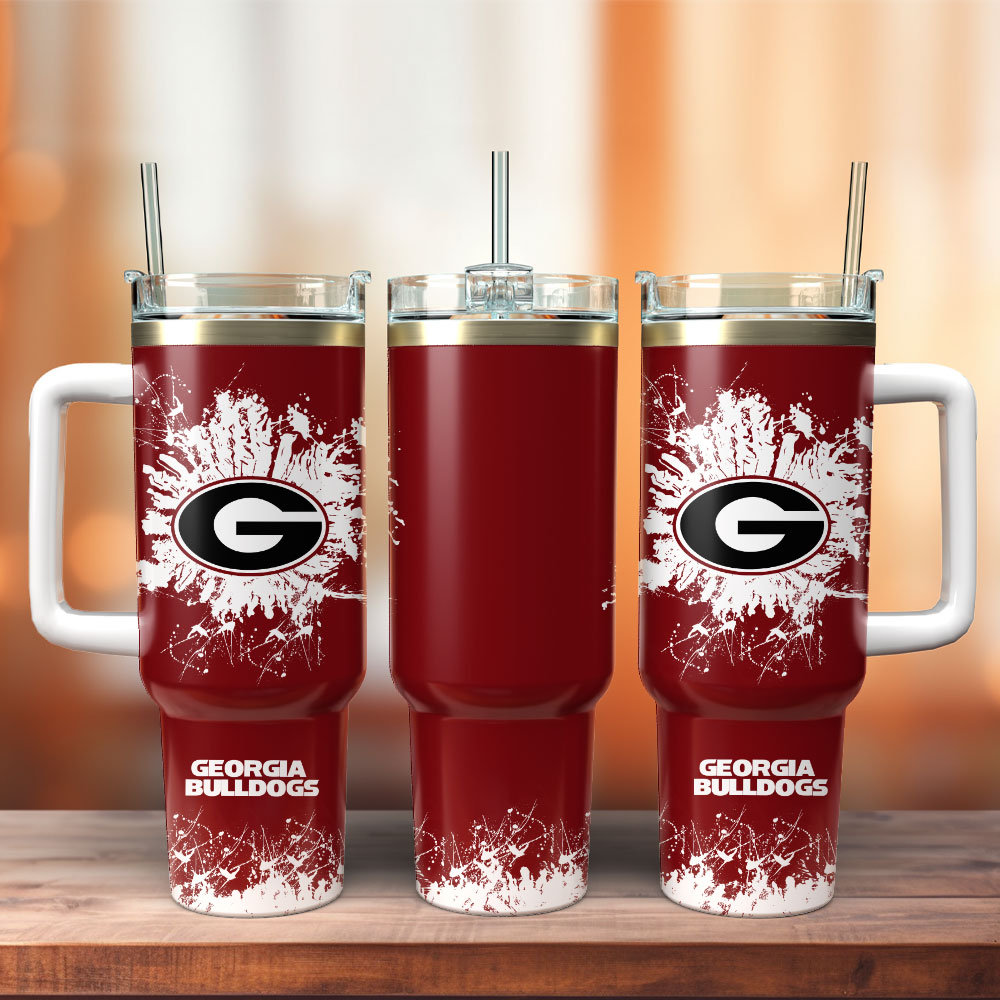 Georgia Bulldogs Football NCAA Sport Custom Stanley Quencher 40oz Stainless Steel Tumbler With Handle