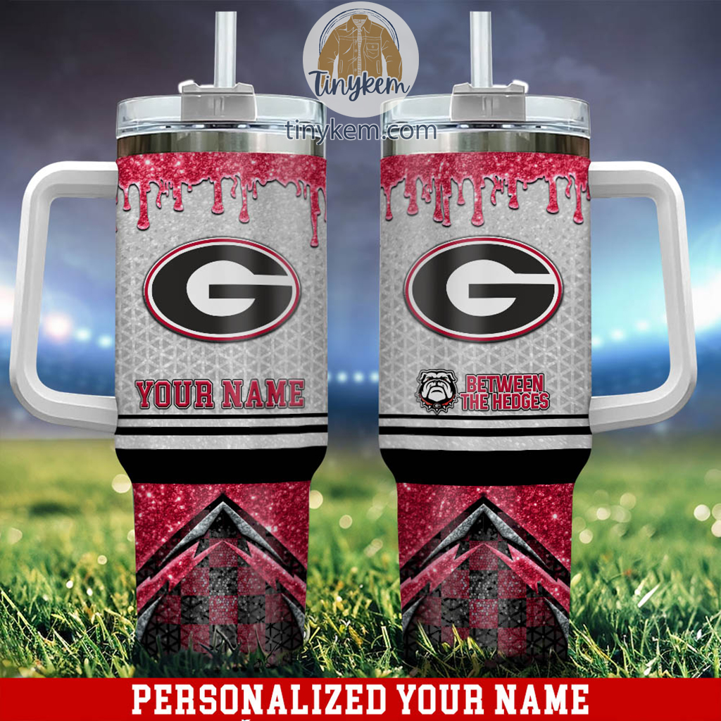 Georgia Bulldogs Glitter NCAA Custom Stanley Quencher 40oz Stainless Steel Tumbler With Handle