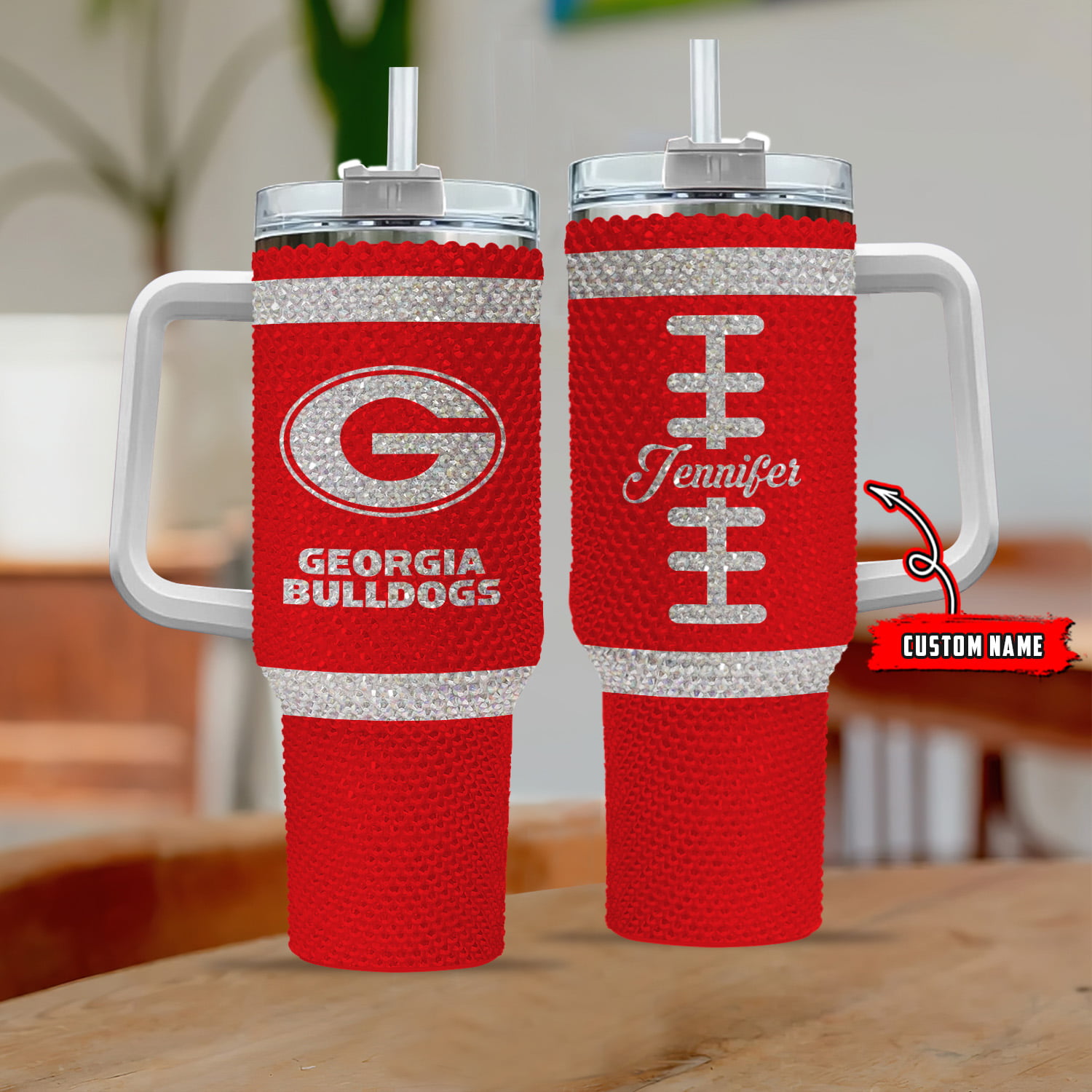 Georgia Bulldogs NCAA Custom Stanley Quencher 40oz Stainless Steel Tumbler With Handle