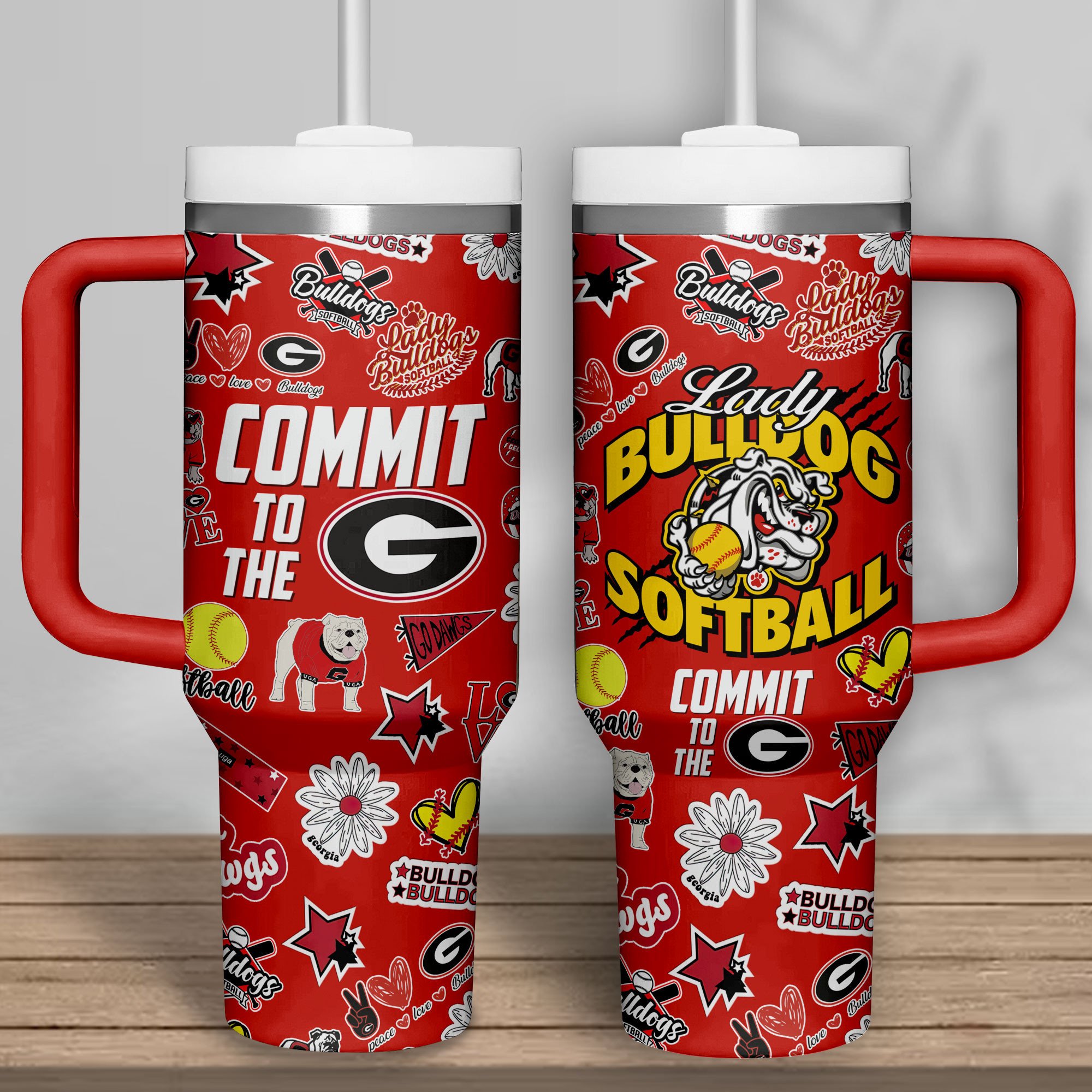 Georgia Bulldogs softball NCAA Custom Stanley Quencher 40oz Stainless Steel Tumbler With Handle