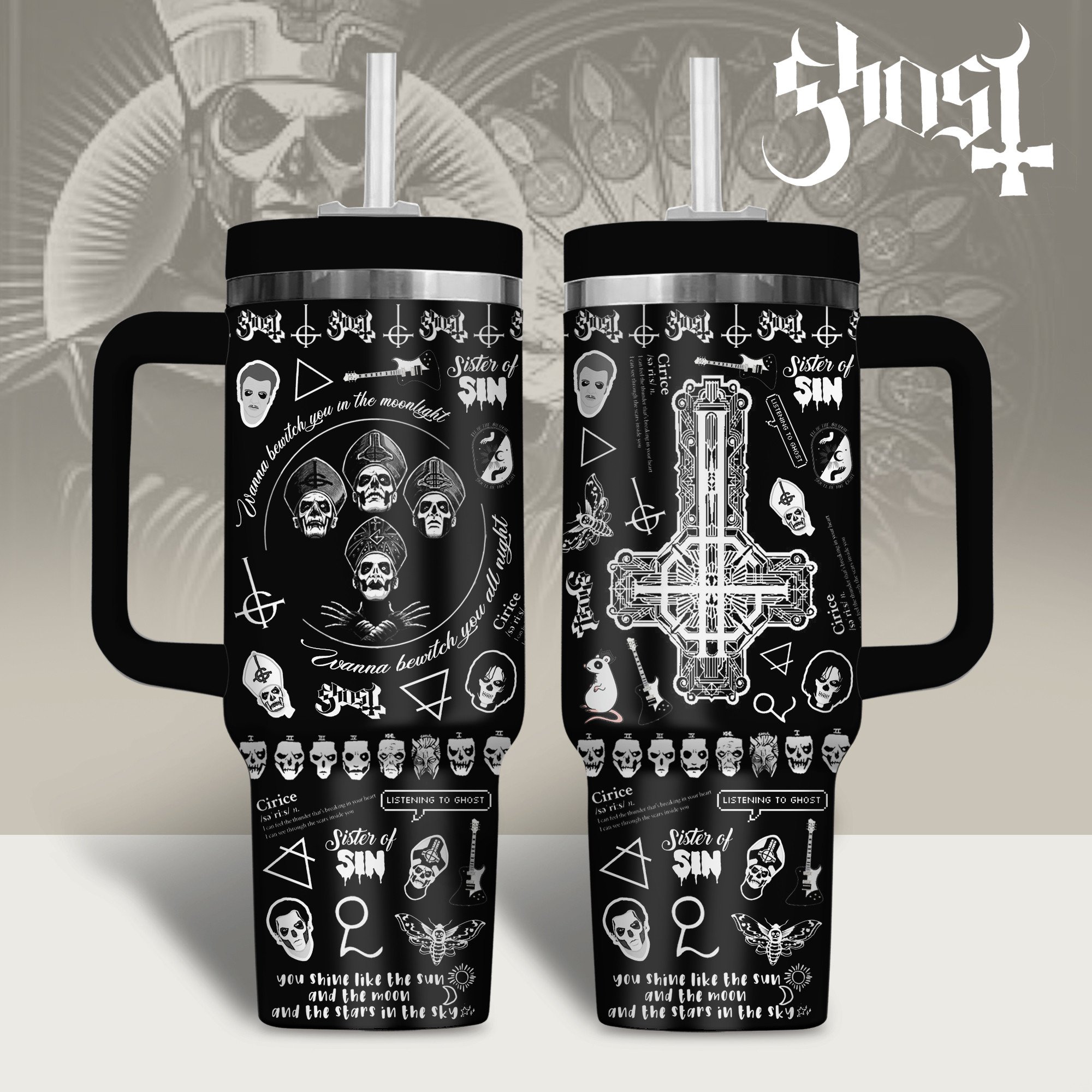Ghost Music Custom Stanley Quencher 40oz Stainless Steel Tumbler With Handle