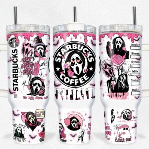 Ghostface Coffee Scream Movies Custom Stanley Quencher 40oz Stainless Steel Tumbler With Handle