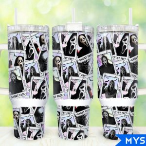 Ghostface Scream Movies Custom Stanley Quencher 40oz Stainless Steel Tumbler With Handle