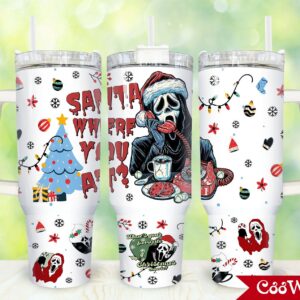Ghostface Scream Movies Custom Stanley Quencher 40oz Stainless Steel Tumbler With Handle