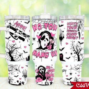 Ghostface Scream Movies Custom Stanley Quencher 40oz Stainless Steel Tumbler With Handle
