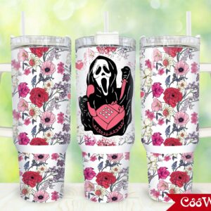 Ghostface Scream Movies Custom Stanley Quencher 40oz Stainless Steel Tumbler With Handle