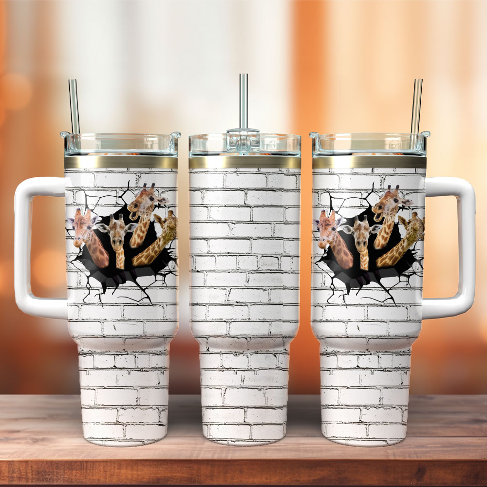 Giraffe Artwork Custom Stanley Quencher 40oz Stainless Steel Tumbler With Handle